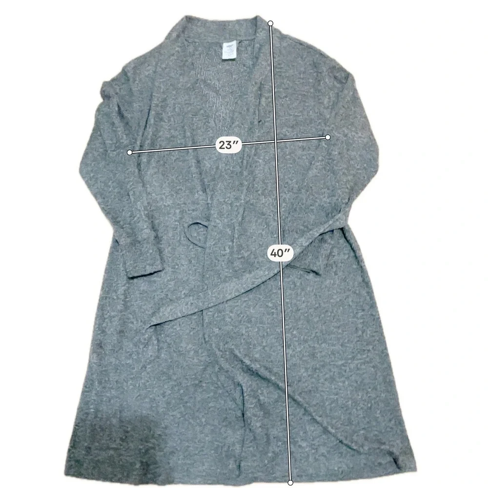 Lands End Robe Womens M Gray Ribbed‎ Knit Tie Waist Cozy Loungewear Minimalist